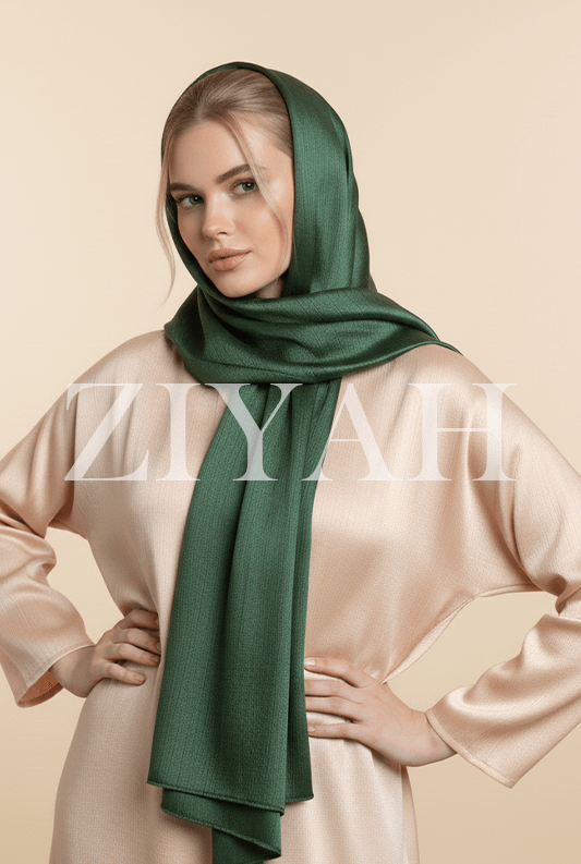 Crinkle Silk Hijab - Dark Green