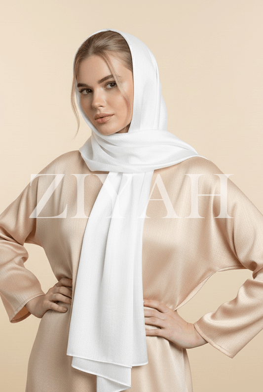 Crinkle Silk Hijab - White