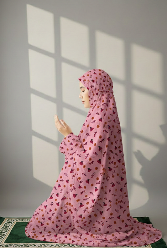 Namaz Chadar With Sleeves (Printed) - Rose Pink