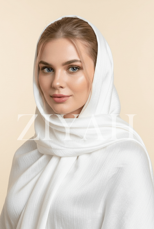 Crinkle Silk Hijab - White